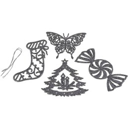 Set of 4 glittery silver Christmas tree decorations