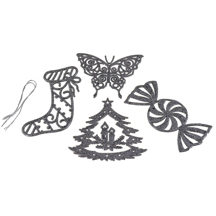 Set of 4 glittery silver Christmas tree decorations