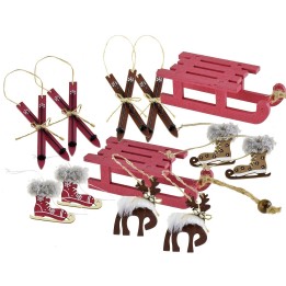 Gift box with assorted wooden decorations