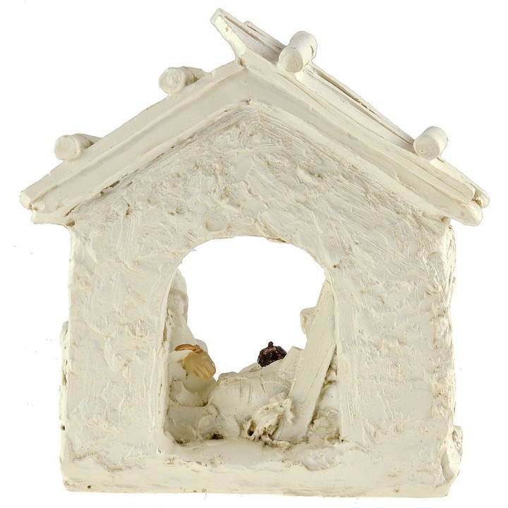 Natividad blanca con establo de 10,5x4,5x11 cm h
