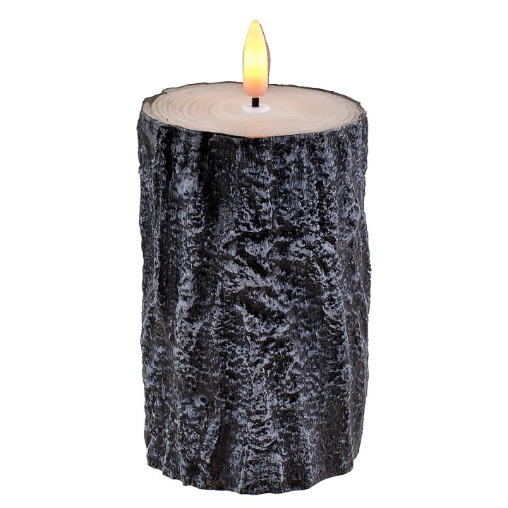 Candela effetto tronco con fiamma led a batteria h 12,5 cm