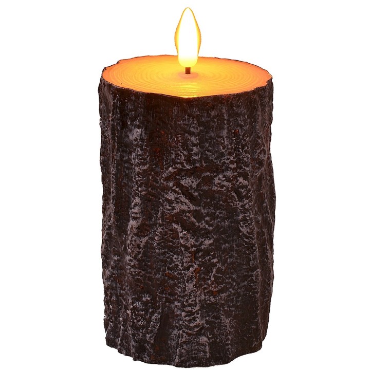 Candela effetto tronco con fiamma led a batteria h 12,5 cm