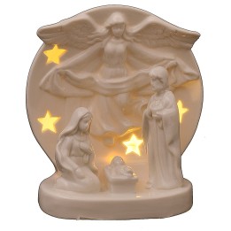 Natividad con ángel en porcelana iluminada de 12,5x10x16 cm h
