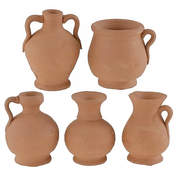 Set of 5 terracotta amphorae h 3-4 cm