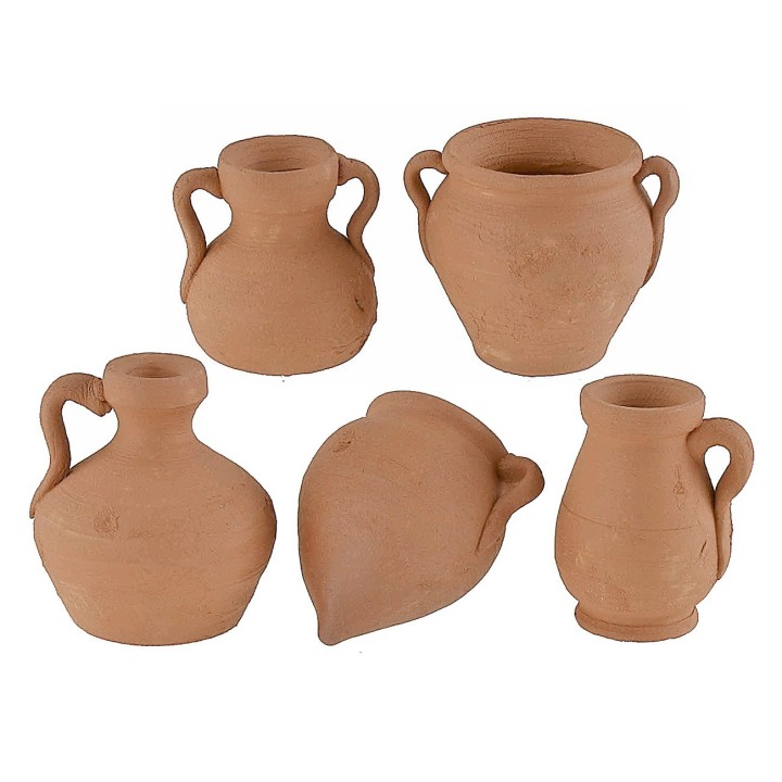 Set of 5 terracotta amphorae h 2.9-3.7 cm
