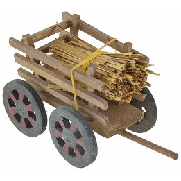Carreta de madera con haces de paja de 6x8,5x7 cm h