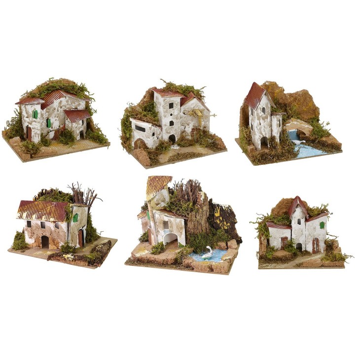 Set 6 gruppi di casette per presepe cm 15x10,5x10 h