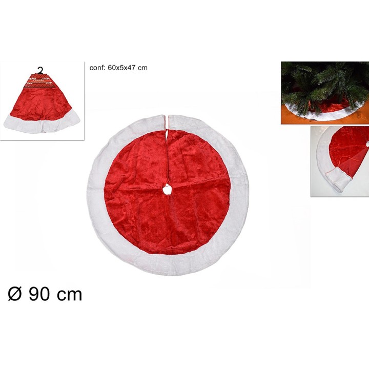 Tappeto di pelliccia rosso con bordo bianco ø 90 cm per