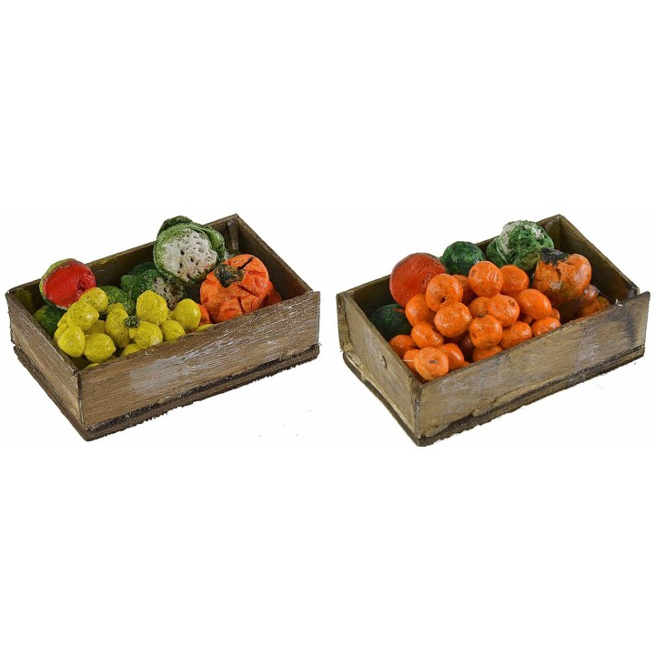 Cassetta in legno con frutta e verdura assortite cm 7x4x2,3 h