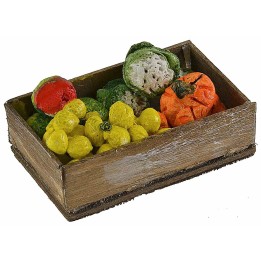 Cassetta in legno con frutta e verdura assortite cm 7x4x2,3 h
