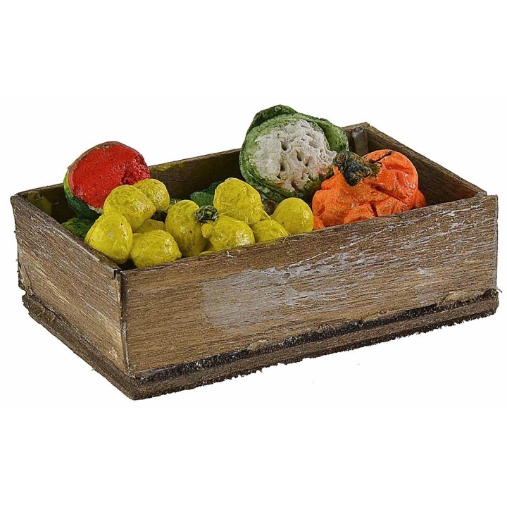 Caja de madera con frutas y verduras surtidas cm 7x4x2,3 h