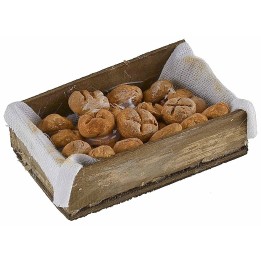 Wooden box with bread on cloth 7x4x2.2 cm h