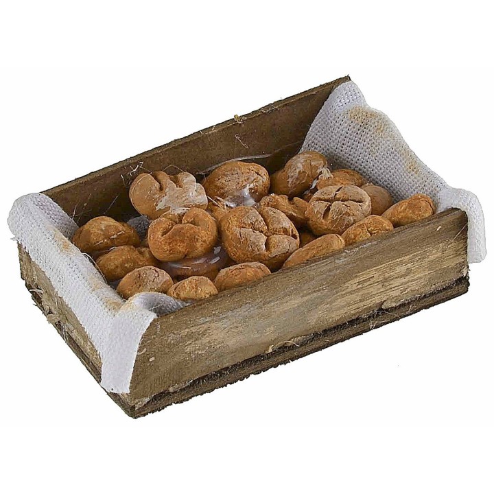 Caja de madera con pan sobre paño de cocina cm 7x4x2,2 h