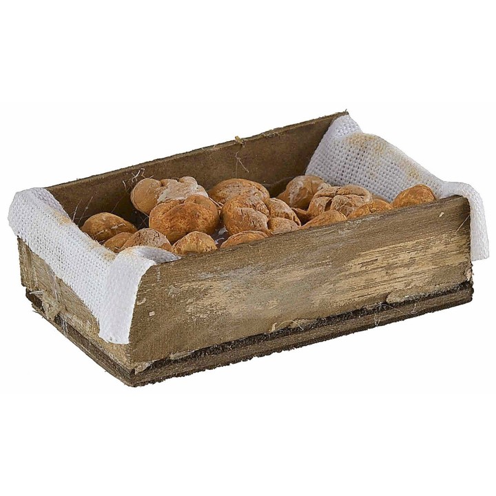 Wooden box with bread on cloth 7x4x2.2 cm h