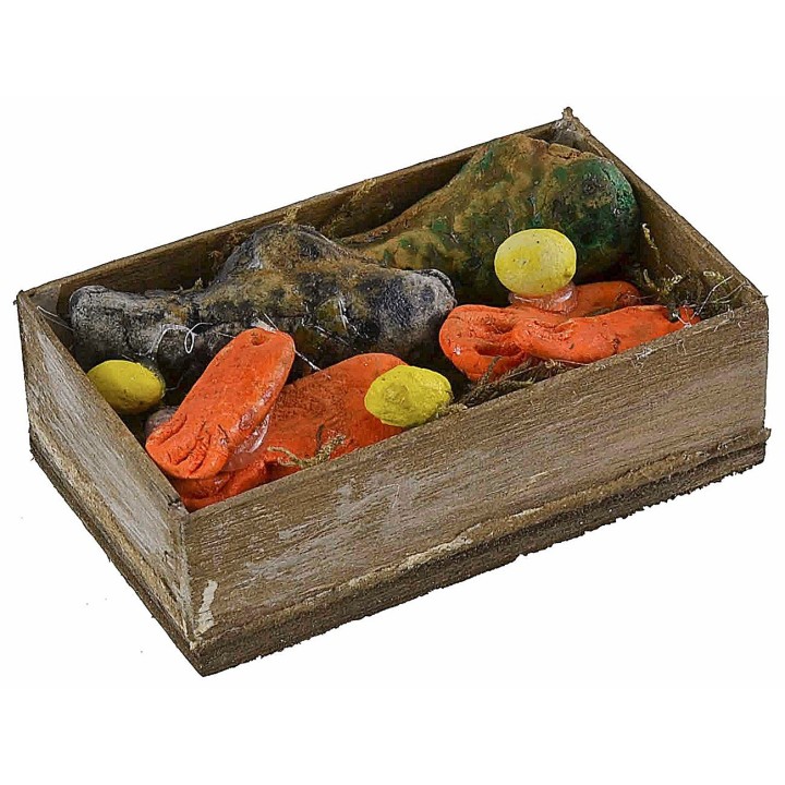 Wooden box with mixed fish 7x4x2.2 h cm