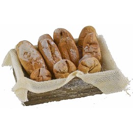 Wooden box with bread on cloth 5x3.5x1.5 cm h