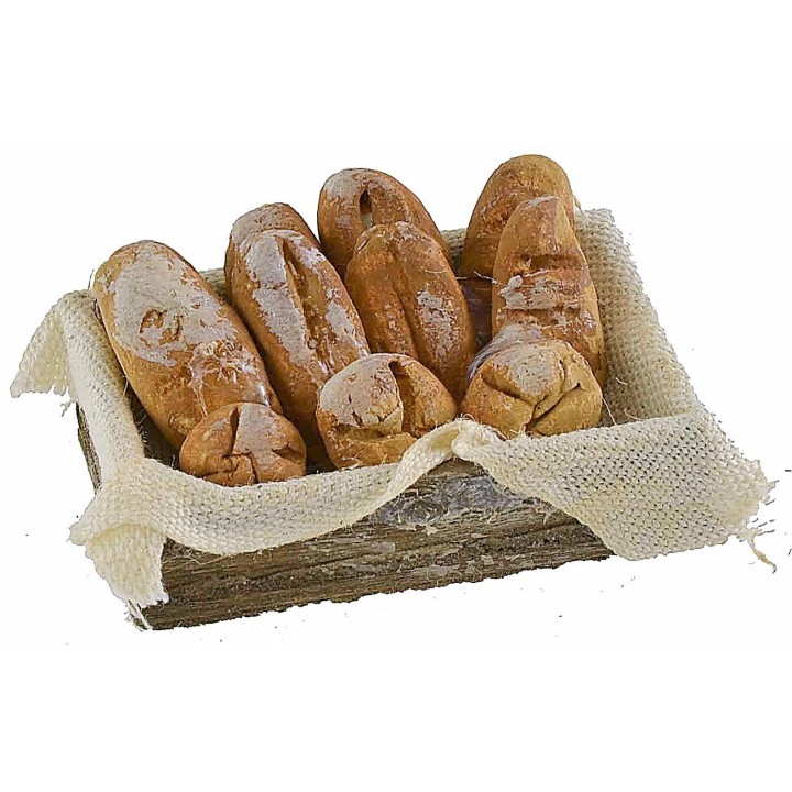 Wooden box with bread on cloth 5x3.5x1.5 cm h
