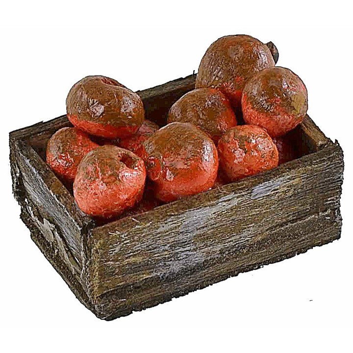 Caja de madera con manzanas rojas de 3,3x2,1x1,4 cm h