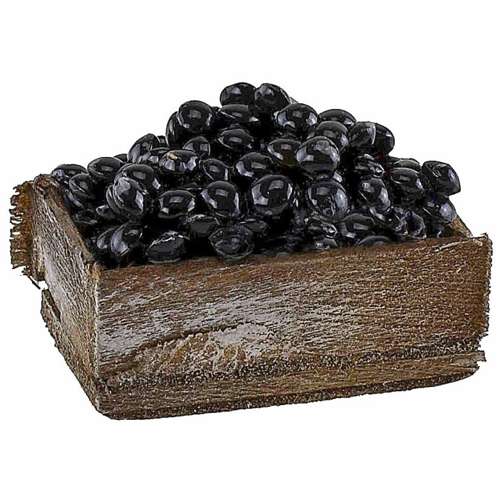 Caja de madera con aceitunas negras de 3,2x2,1x1,4 cm h