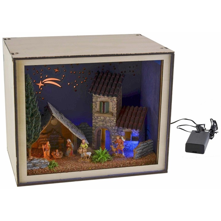 Nativity box with figurines and lights cm 24.5x16.6x20 h
