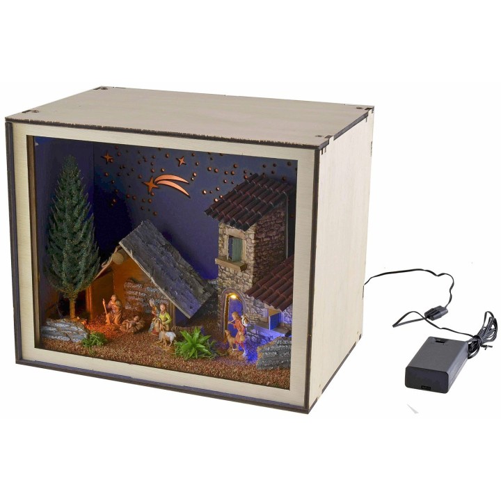 Nativity box con statuine e luci cm 24,5x16,6x20 h