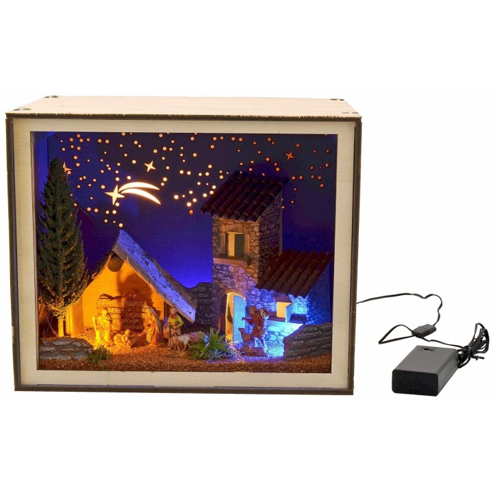 Nativity box with figurines and lights cm 24.5x16.6x20 h