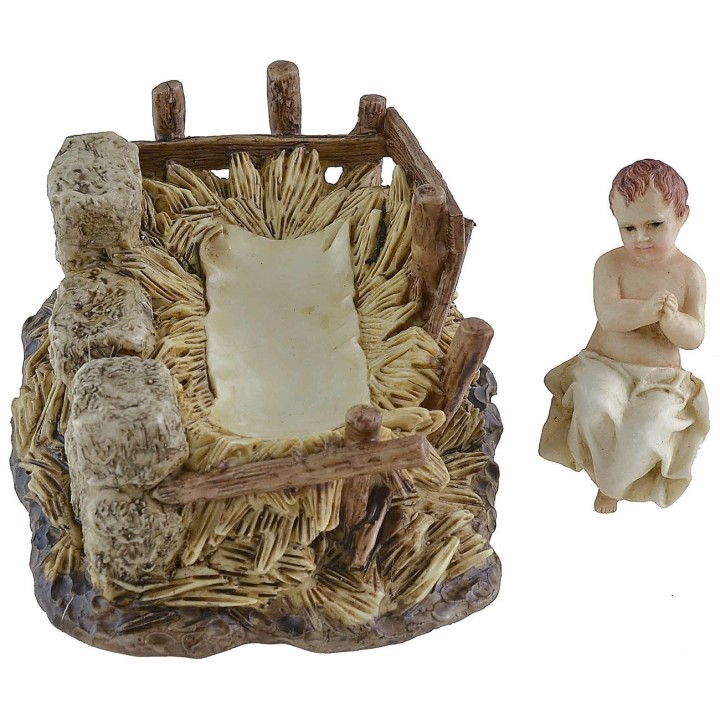Niño Jesús con cuna de resina Landi Moranduzzo serie 15 cm