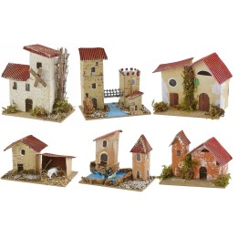 Set of 6 groups of nativity scene houses 10x6.5x5-11 cm h