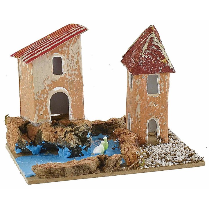 Set of 6 groups of nativity scene houses 10x6.5x5-11 cm h