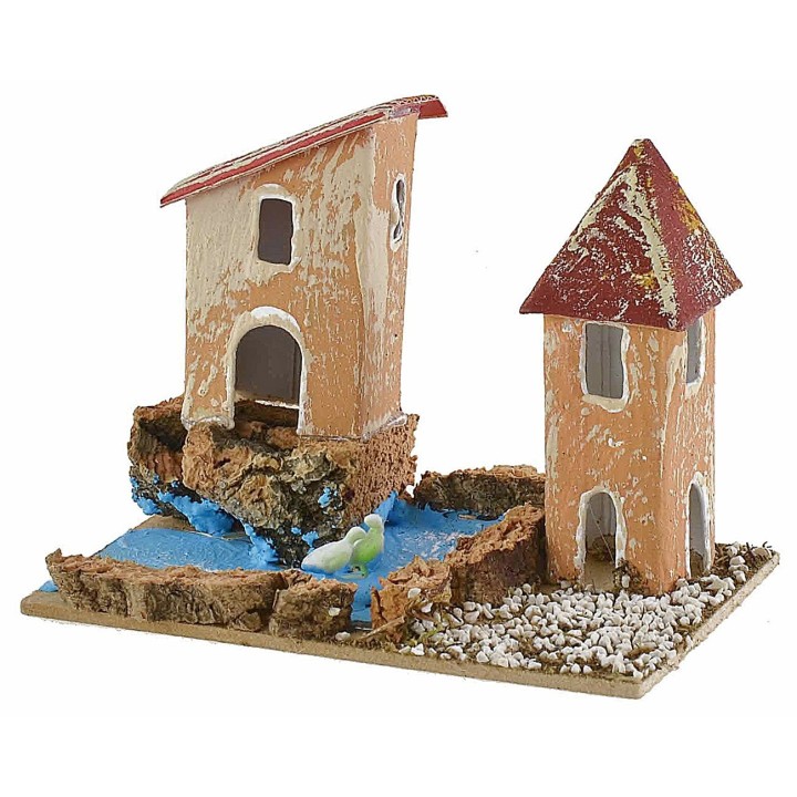 Set of 6 groups of nativity scene houses 10x6.5x5-11 cm h
