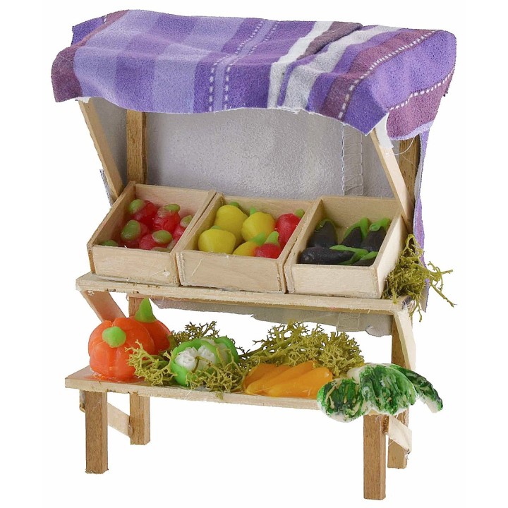 Stall with fruit and vegetables in wax 10.5x7.5x13.5 cm h