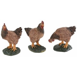 Juego de 3 gallinas de resina para figuritas de 15-20 cm