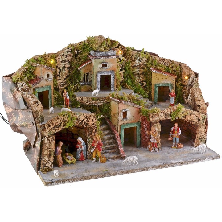 Presepe illuminato completo di statuine Landi Moranduzzo cm