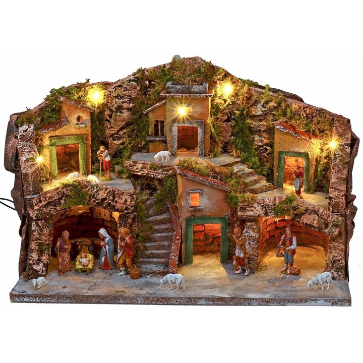 Illuminated nativity scene complete with Landi Moranduzzo figurines cm
