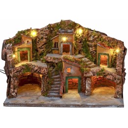 Pesebre con paisaje iluminado y cuevas cm 50x24x32 h