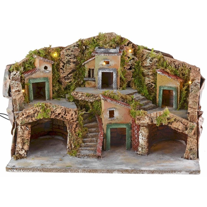 Presepe con paesaggio illuminato e grotte cm 50x24x32 h