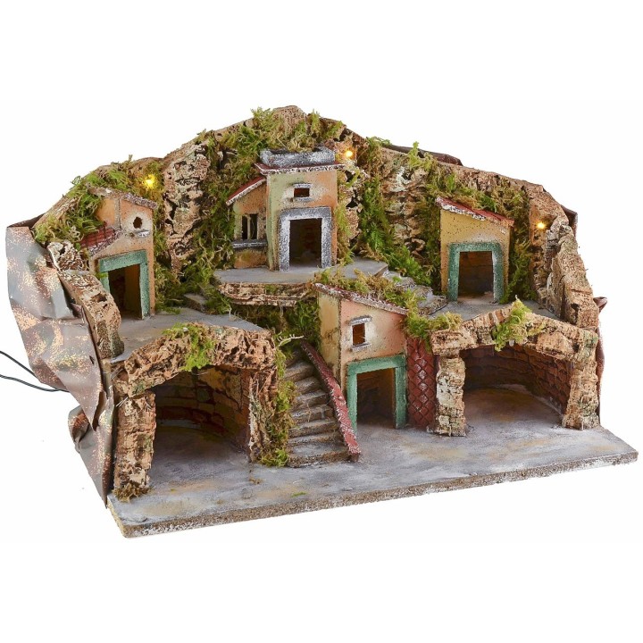 Presepe con paesaggio illuminato e grotte cm 50x24x32 h