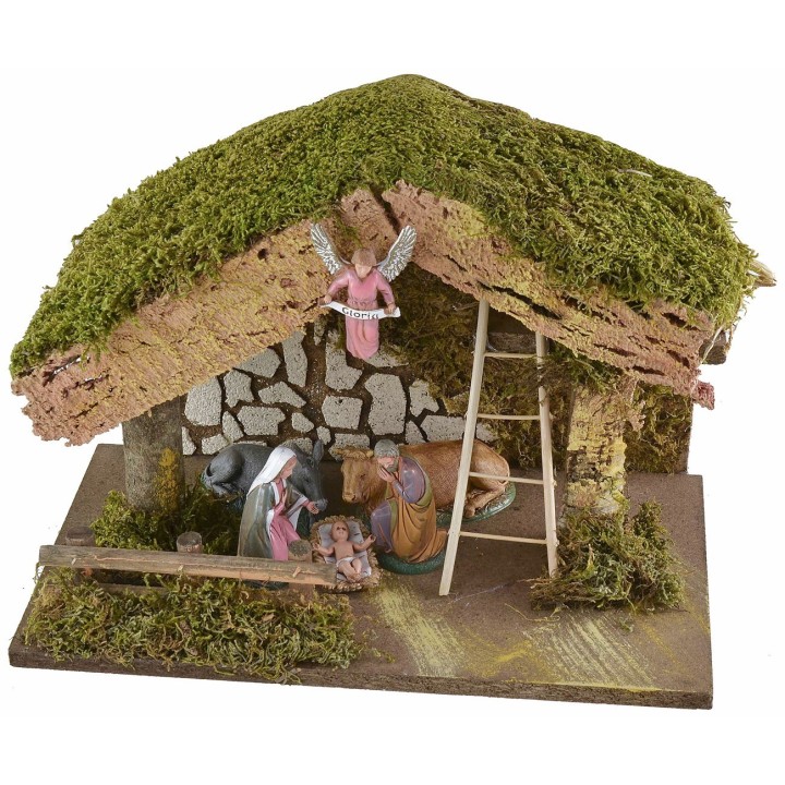 Hut with barn for nativity scene cm 33x18x23 h complete with