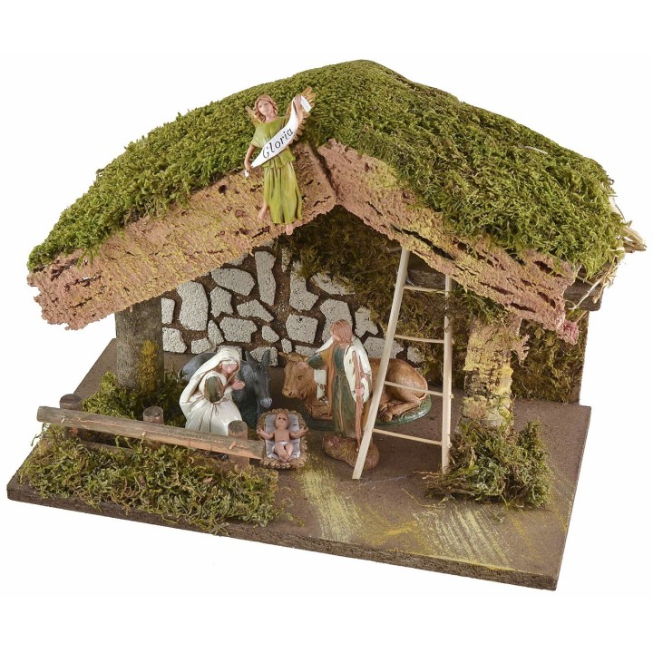 Cabaña con granero para pesebre cm 33x18x23 h completa con la
