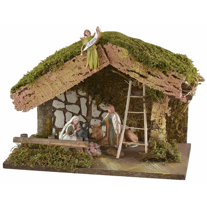 Cabaña con granero para pesebre cm 33x18x23 h completa con la
