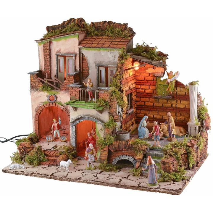 Presepe illuminato con fontana funzionante stile '700 completo
