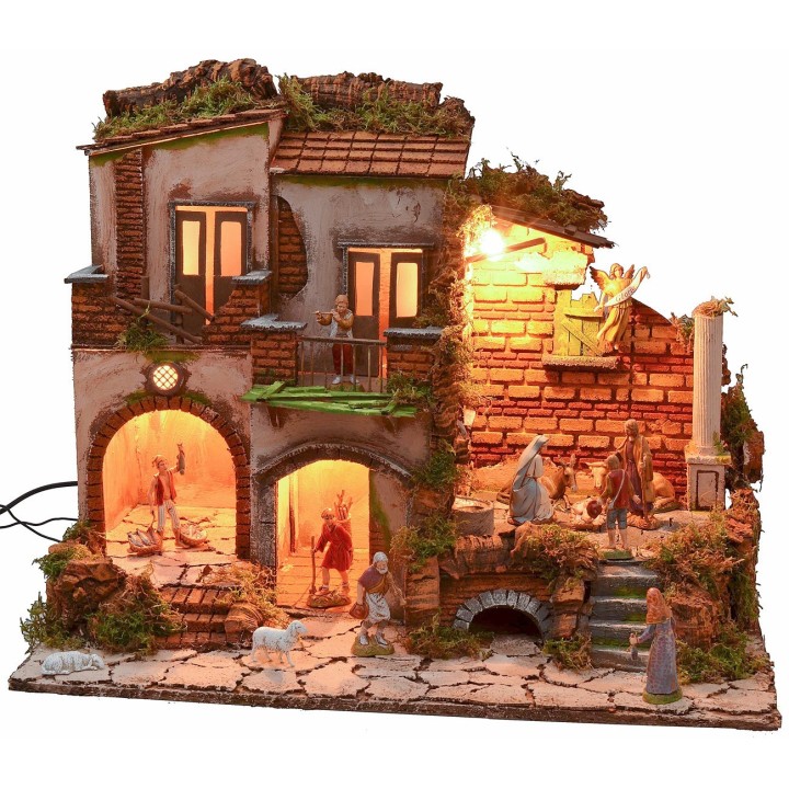 Presepe illuminato con fontana funzionante stile '700 completo