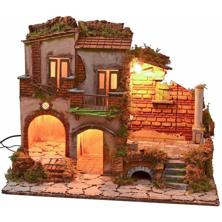 Illuminated village with working fountain style '700 cm 60x41x48