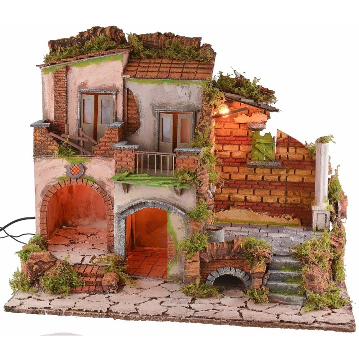 Borgo illuminato con fontana funzionante stile '700 cm 60x41x48