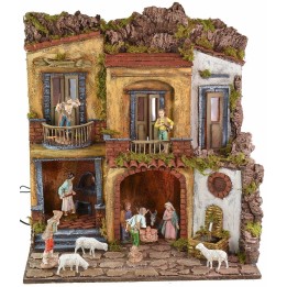 Illuminated nativity scene with working oven and fountain, 1700s style