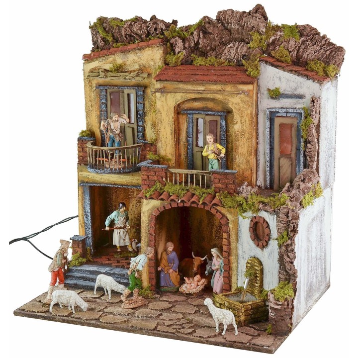 Presepe illuminato con forno e fontana funzionanti stile '700