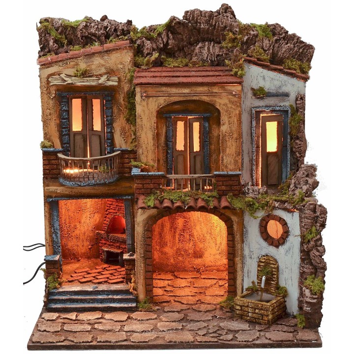 Borgo illuminato con forno e fontana funzionanti stile '700 cm