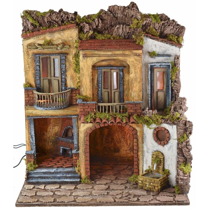 Pueblo iluminado con horno y fuente en funcionamiento estilo '700 cm