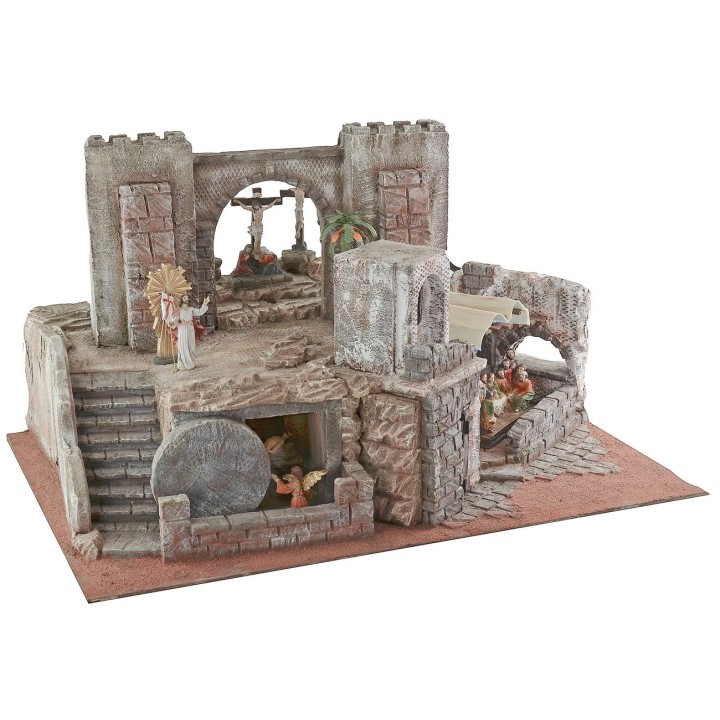 Presepe Pasquale illuminato completo di statue cm 75x52x42,5 h