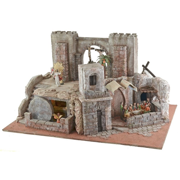 Presepe Pasquale illuminato completo di statue cm 75x52x42,5 h